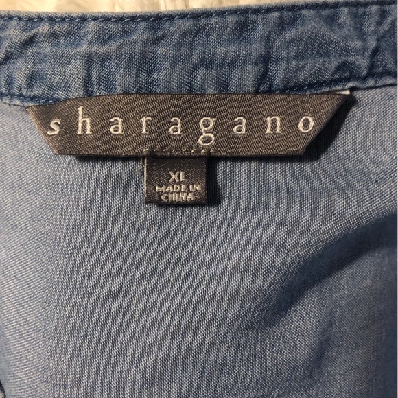 Sharango XL Chambray Denim Gathered Oversized Blouse Pocket Dolman S/S Lyocell - Picture 5 of 6